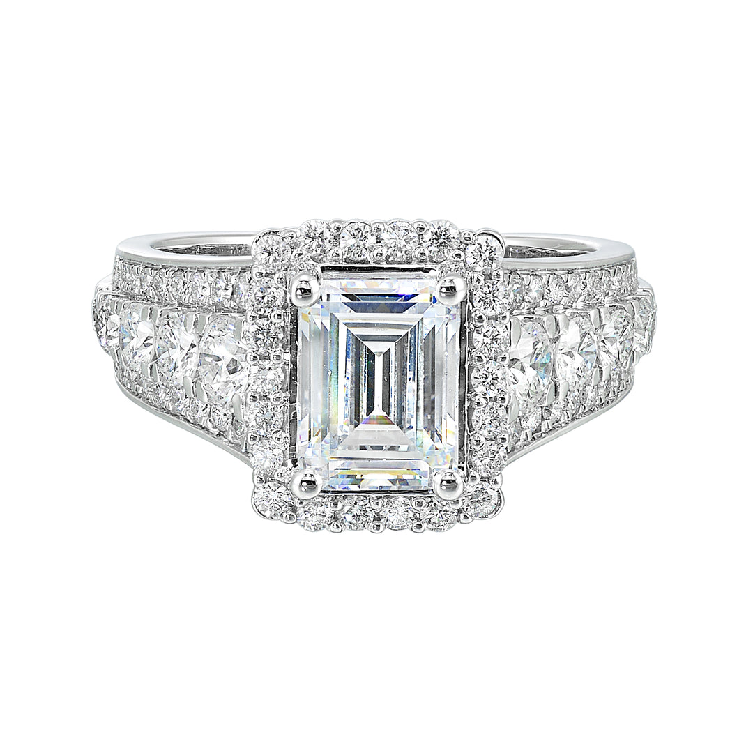 14Kt White Semi Mount 1 1/3Ctw For 2Ctw Emerald Cut Center