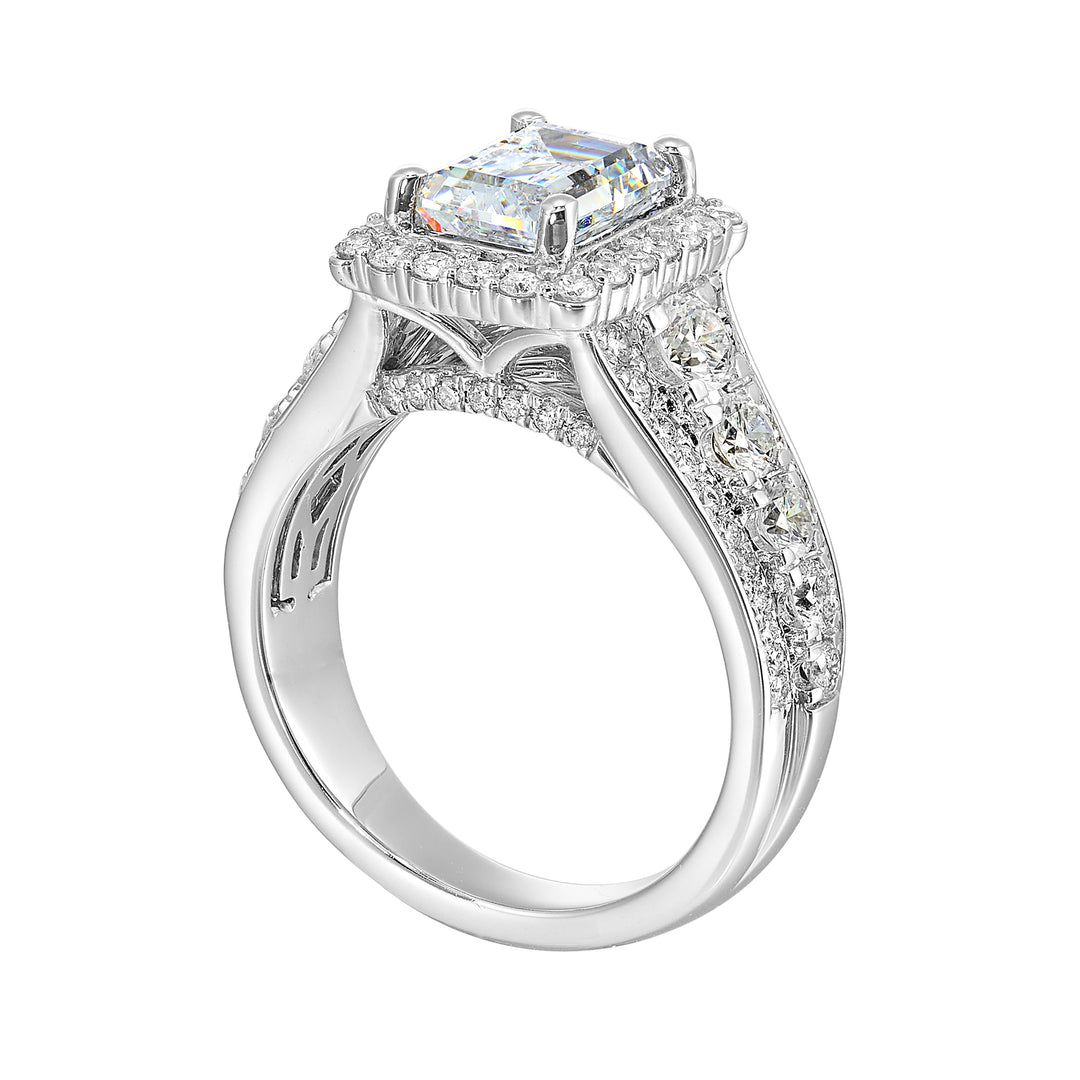 14Kt White Semi Mount 1 1/3Ctw For 2Ctw Emerald Cut Center