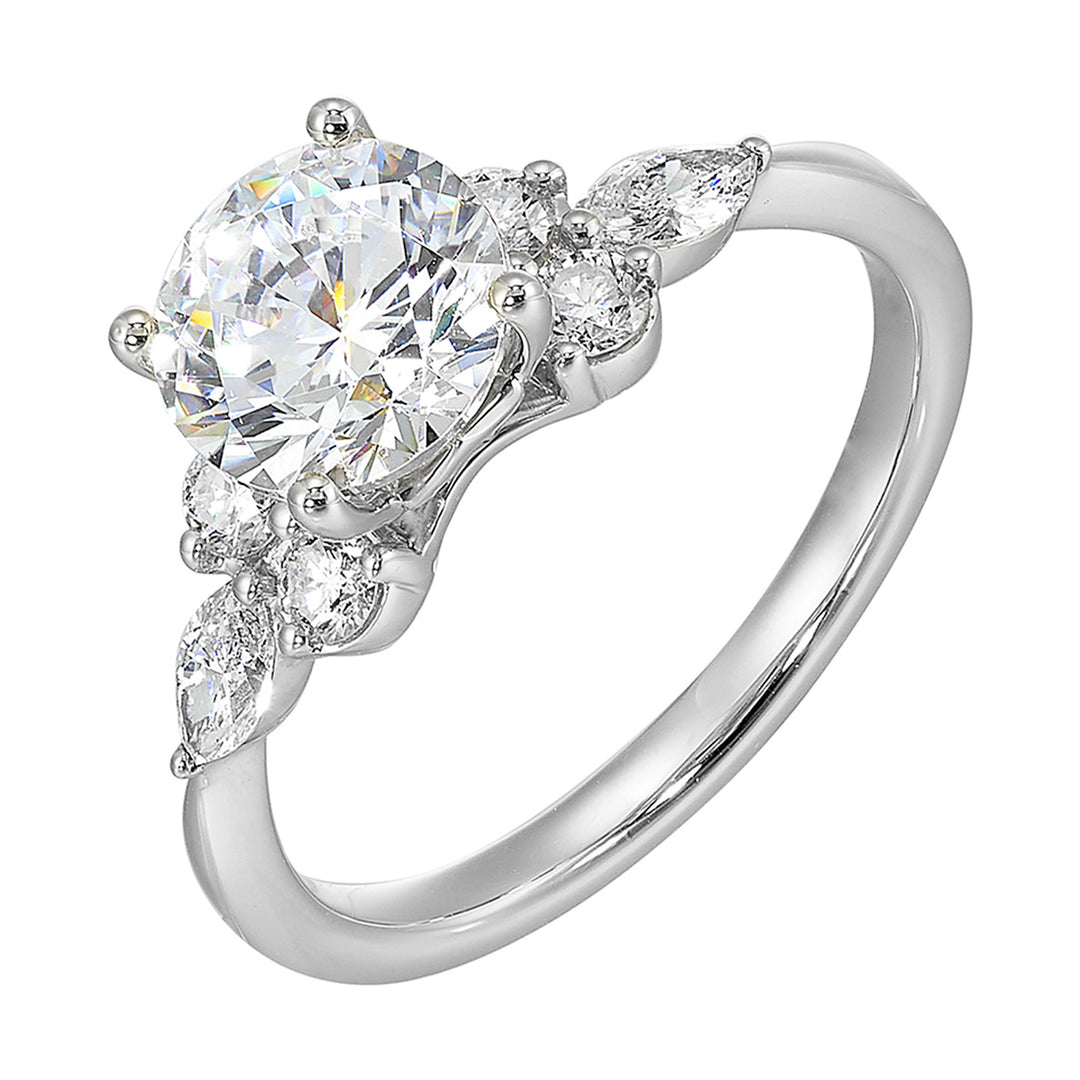 14Kt White Semi Mount 3/8Ctw For 1 1/2Ct Round Center