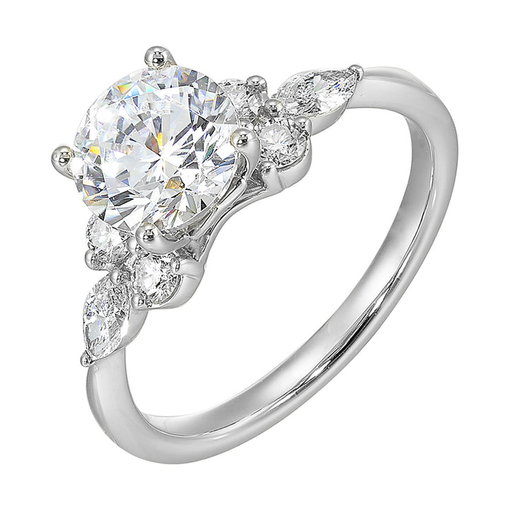 14Kt White Semi Mount 3/8Ctw For 1 1/2Ct Round Center