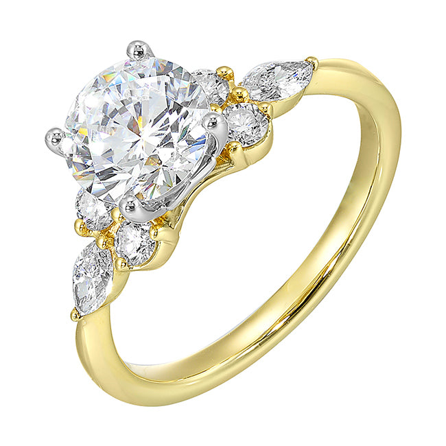 14Kt White Yellow Semi Mount 3/8Ctw For 1 1/2Ct Round Center