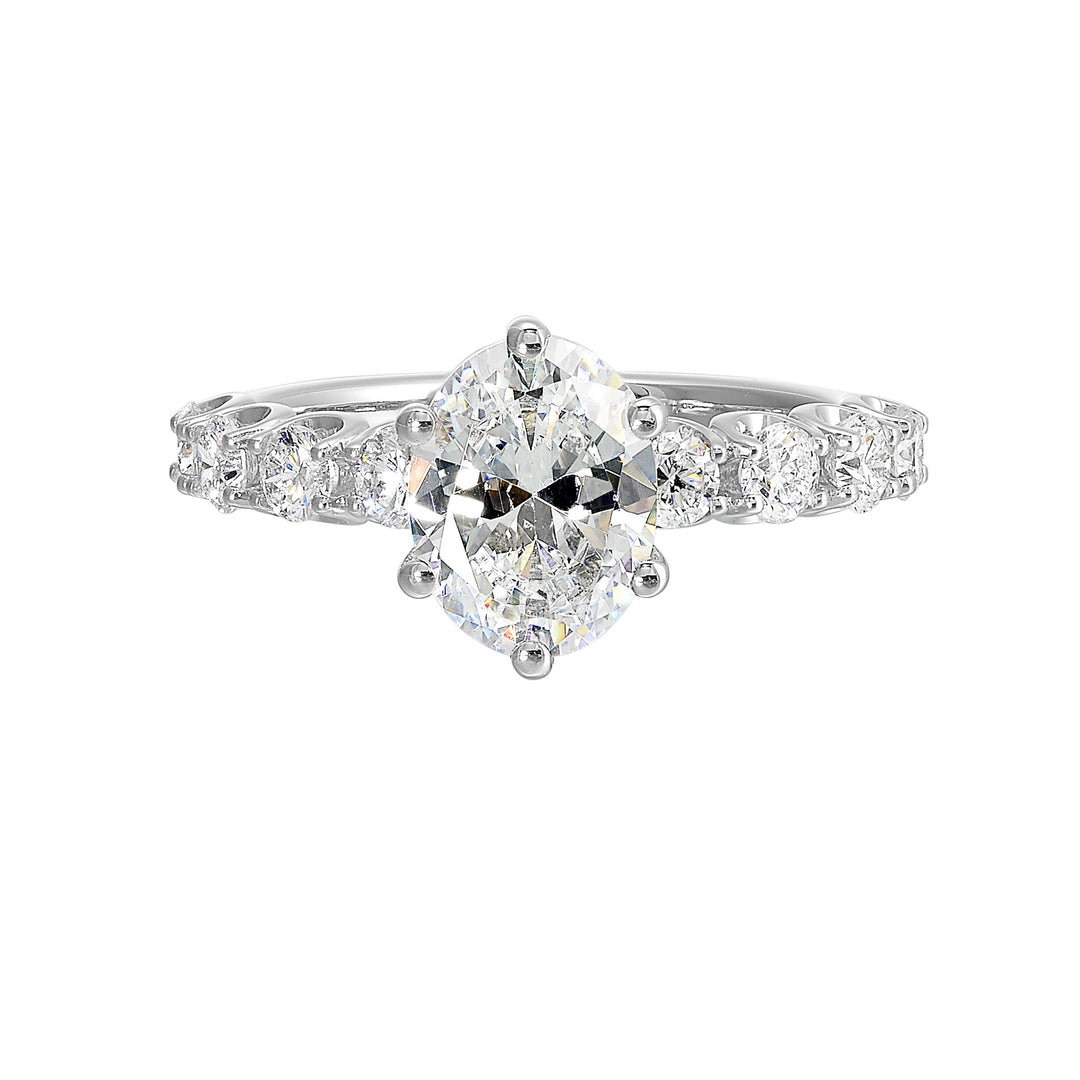 Redefine elegance with a breathtaking solitaire set alongside bigger,  bolder diamonds on shank adding a touch of luxury and extra sparkle to your moments.