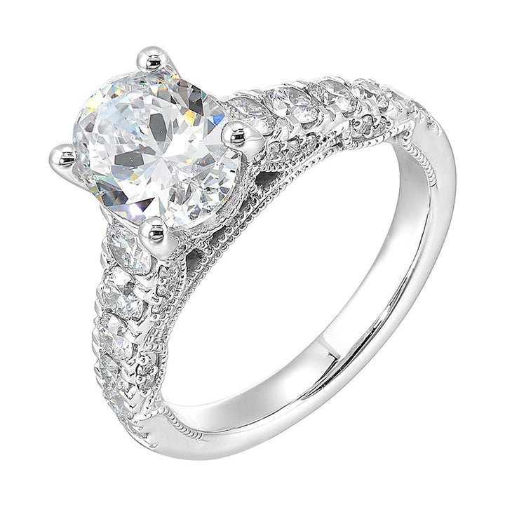 14Kt White Semi Mount 1Ctw For 2Ctw Oval Center