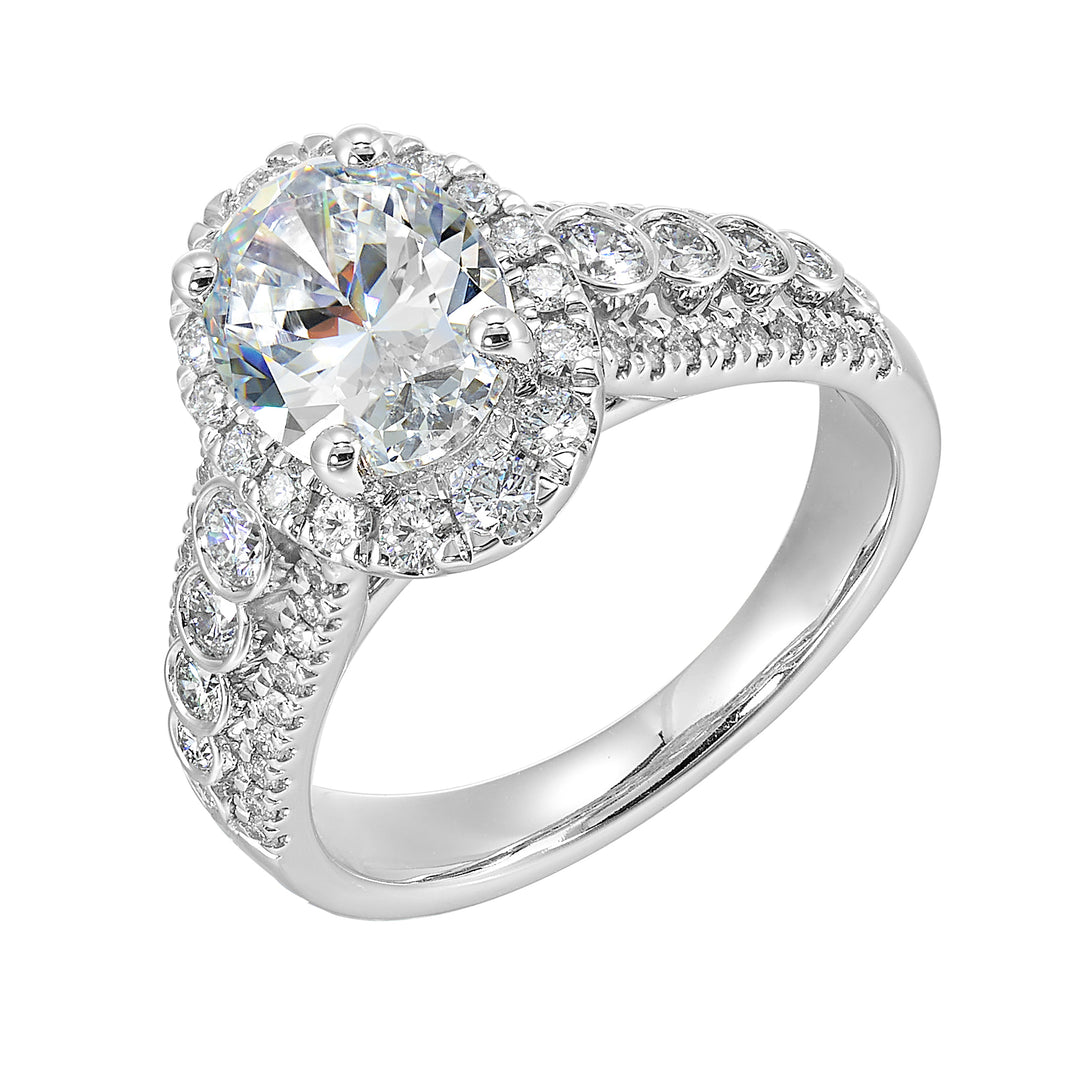 14Kt White Semi Mount 3/4Ctw For 2Ctw Oval Center