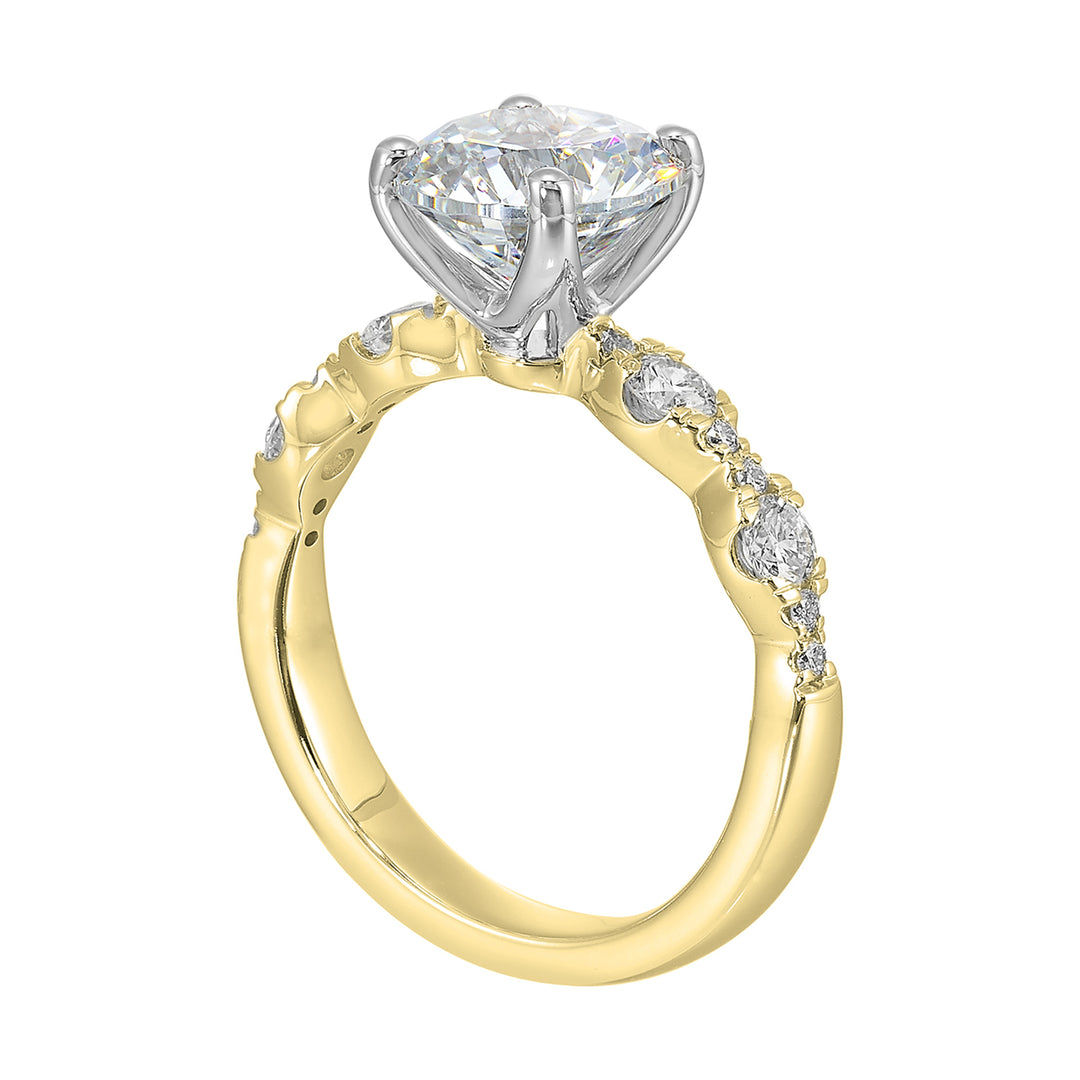 14Kt White Yellow Semi Mount 3/8Ctw For 2Ct Round Center