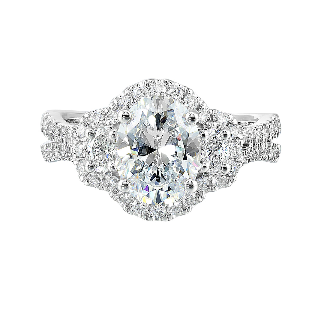 14Kt White Semi Mount 3/4Ctw For 2Ctw Oval Center