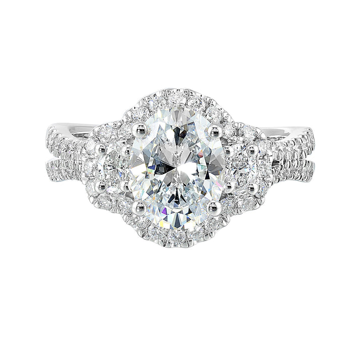 14Kt White Semi Mount 3/4Ctw For 2Ctw Oval Center