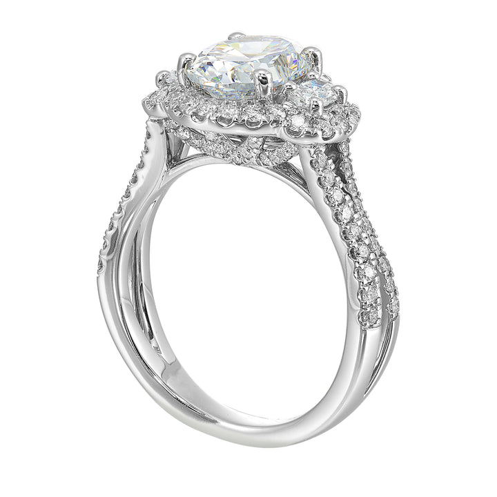 14Kt White Semi Mount 3/4Ctw For 2Ctw Oval Center