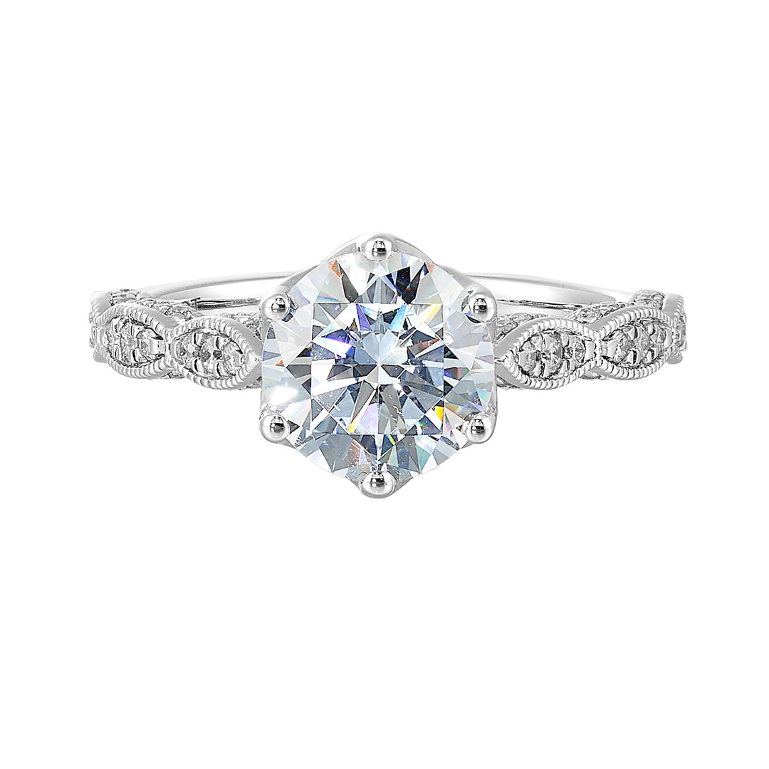 14Kt White Semi Mount 1/3Ctw For 2Ctw Round Center