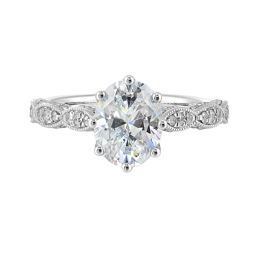 14Kt White Semi Mount 1/3Ctw For 2Ctw Oval Center