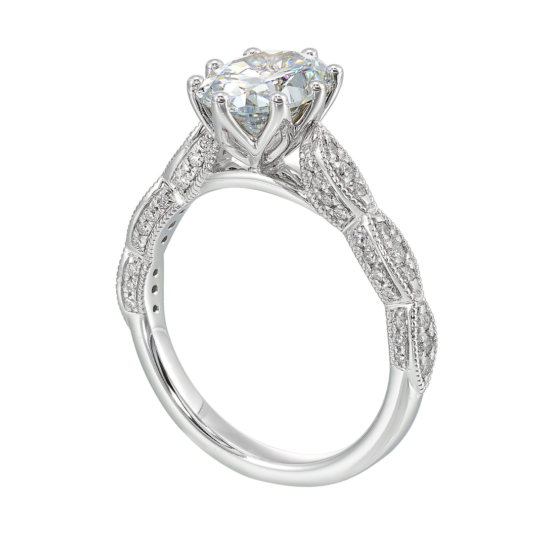 14Kt White Semi Mount 1/3Ctw For 2Ctw Oval Center