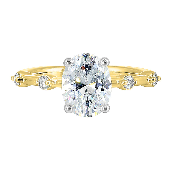 14Kt White Yellow Semi Mount 1/6Ctw For 2Ct Oval Center