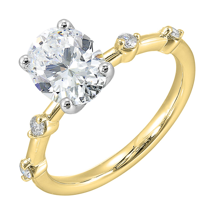 14Kt White Yellow Semi Mount 1/6Ctw For 2Ct Oval Center