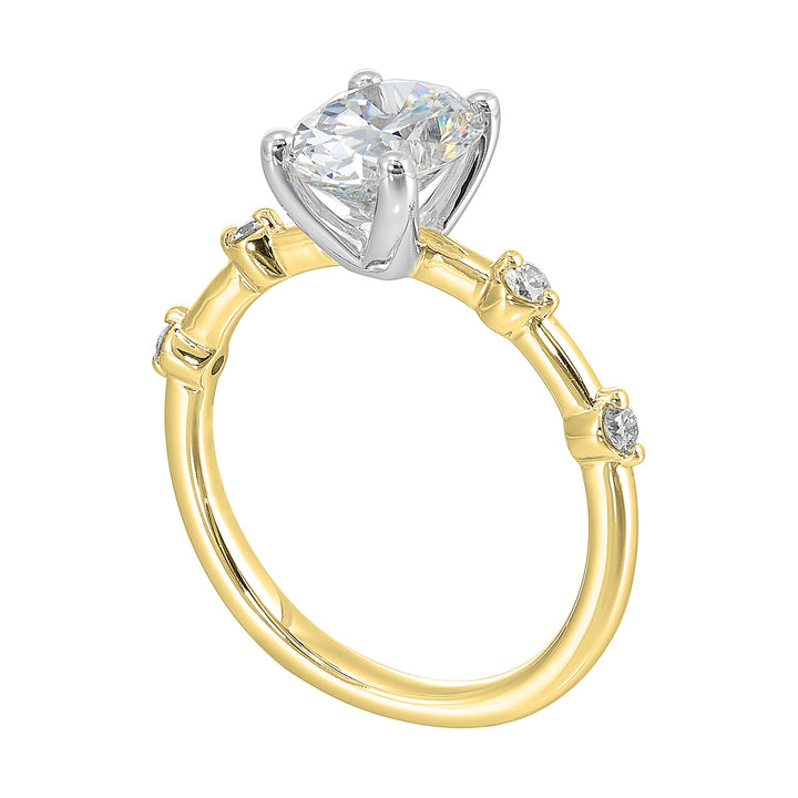 14Kt White Yellow Semi Mount 1/6Ctw For 2Ct Oval Center