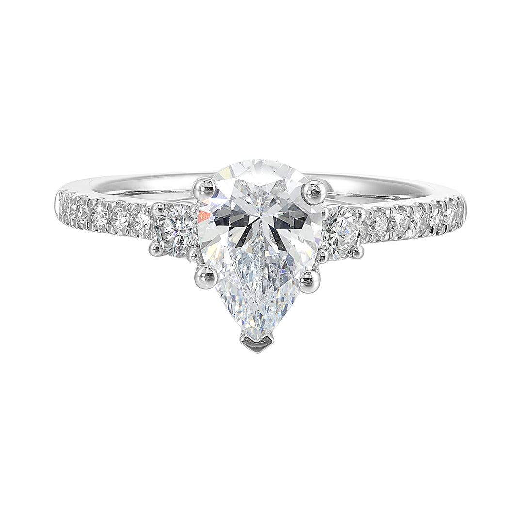 14Kt White Semi Mount 1/3Ctw For 2Ctw Pear Center