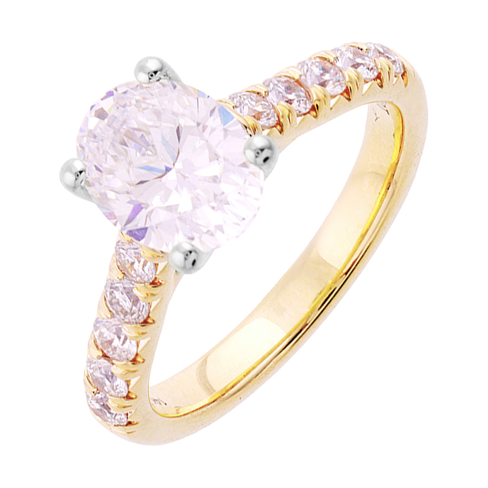 14Kt White Yellow Semi Mount 1/2Ctw For 2Ct Oval Center