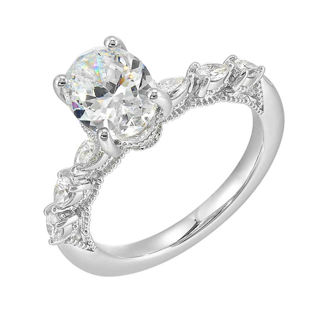 14Kt White Semi Mount 3/8Ctw For 2Ctw Oval Center