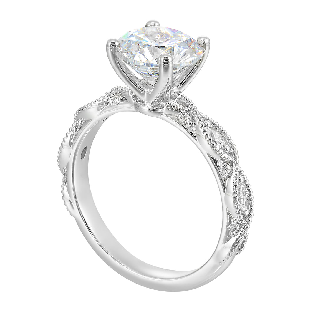 14Kt White Semi Mount 1/5Ctw For 2Ctw Round Center