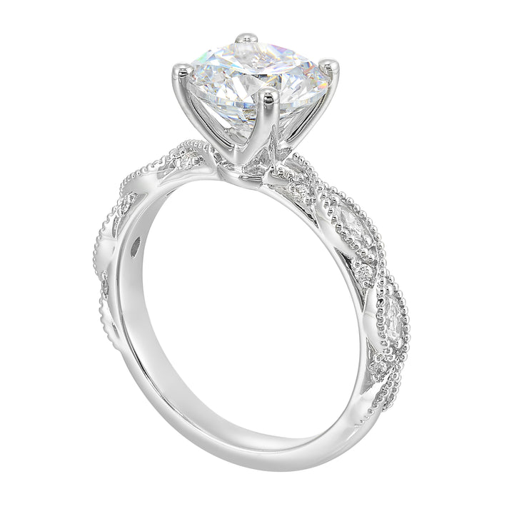 14Kt White Semi Mount 1/5Ctw For 2Ctw Round Center