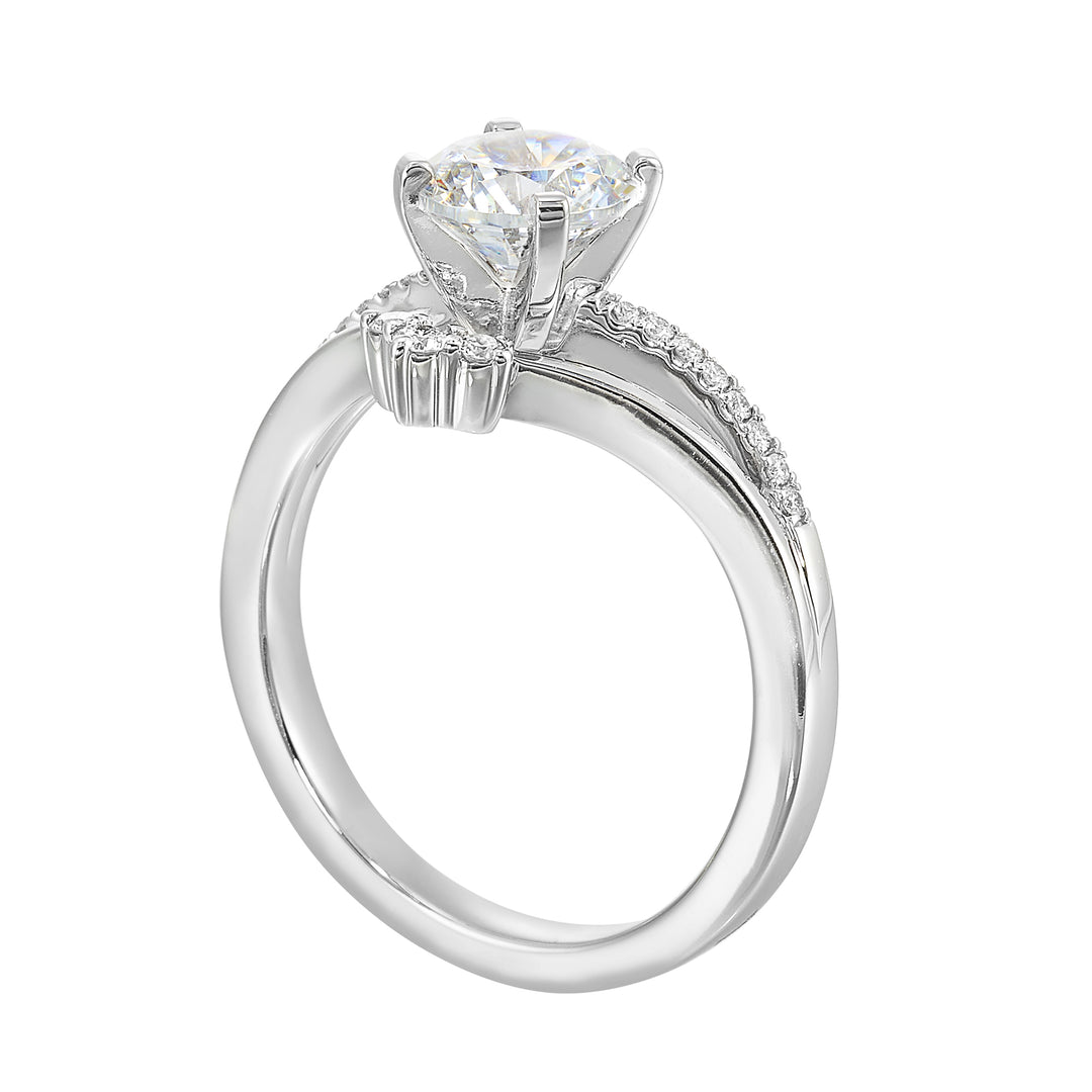 14Kt White Semi Mount 1/10Ctw For 1Ctw Round Center