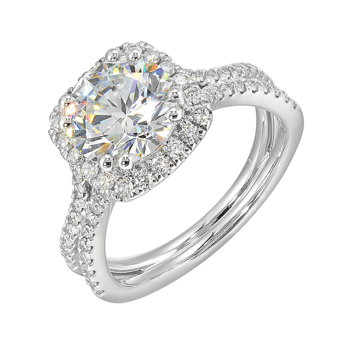 14Kt White Semi Mount 1/2Ctw For 2Ctw Round Center