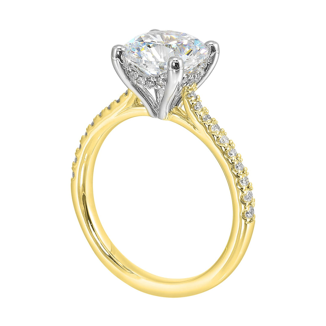 14Kt White Yellow Semi Mount 1/4Ctw For 3Ct Round Center