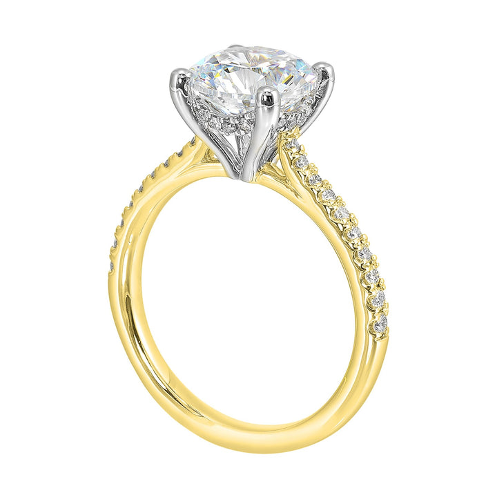 14Kt White Yellow Semi Mount 1/4Ctw For 3Ct Round Center