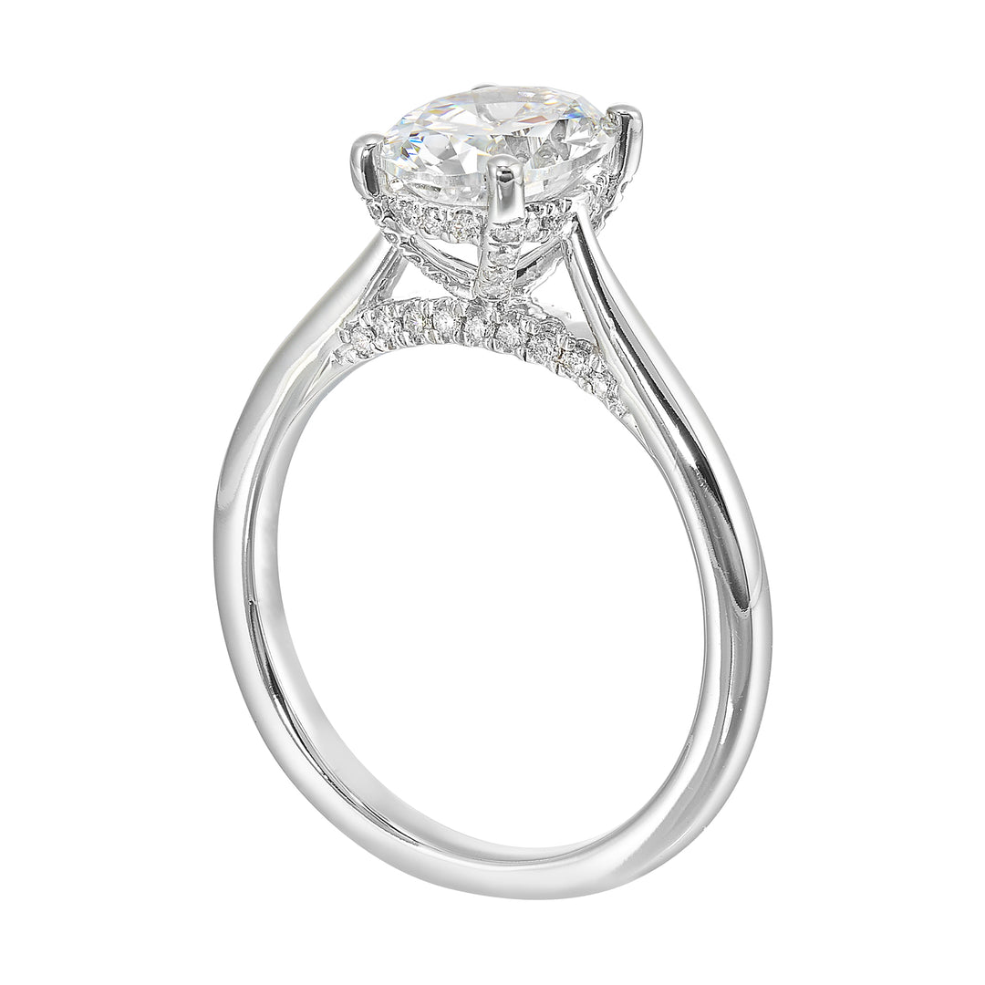 14Kt White Semi Mount 1/5Ctw For 2Ct Oval Center