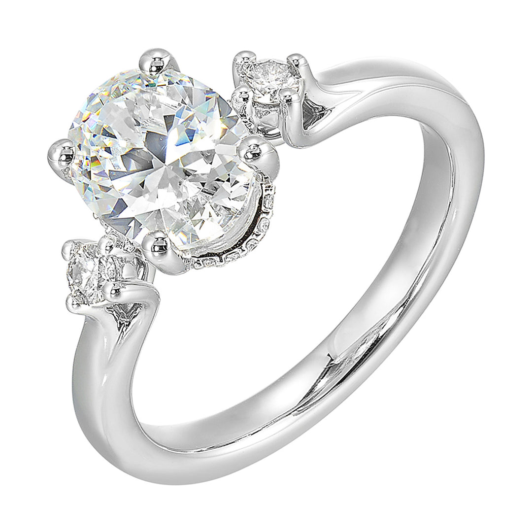 14Kt White Semi Mount 1/6Ctw For 2Ctw Oval Center