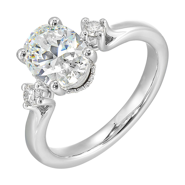 14Kt White Semi Mount 1/6Ctw For 2Ctw Oval Center