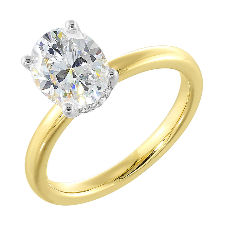 14Kt White Yellow Semi Mount 1/20Ctw For 1Ct Oval Center