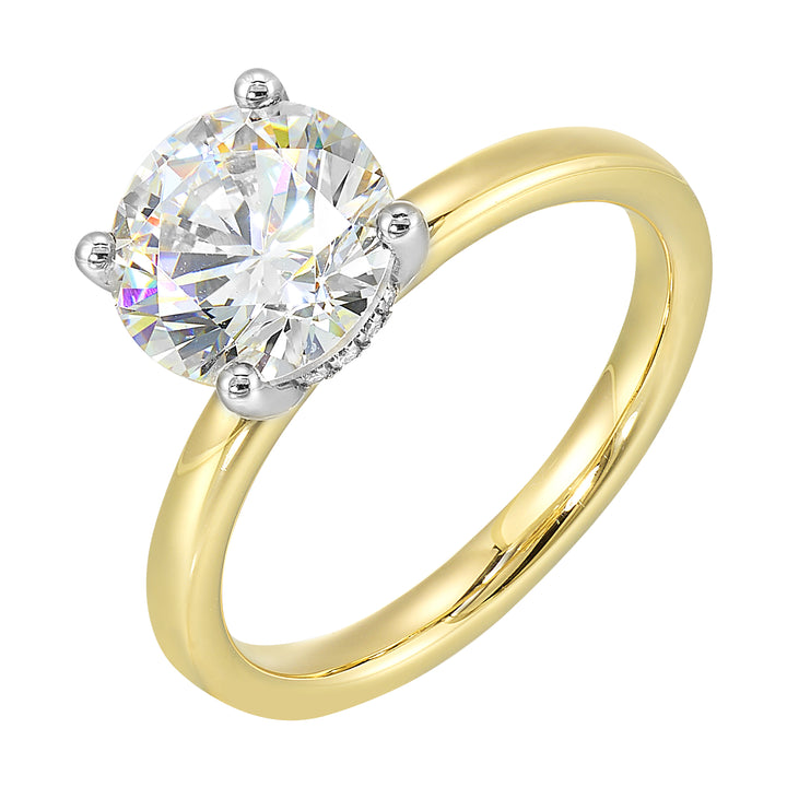 14Kt White Yellow Semi Mount 1/20Ctw For 1Ct Round Center