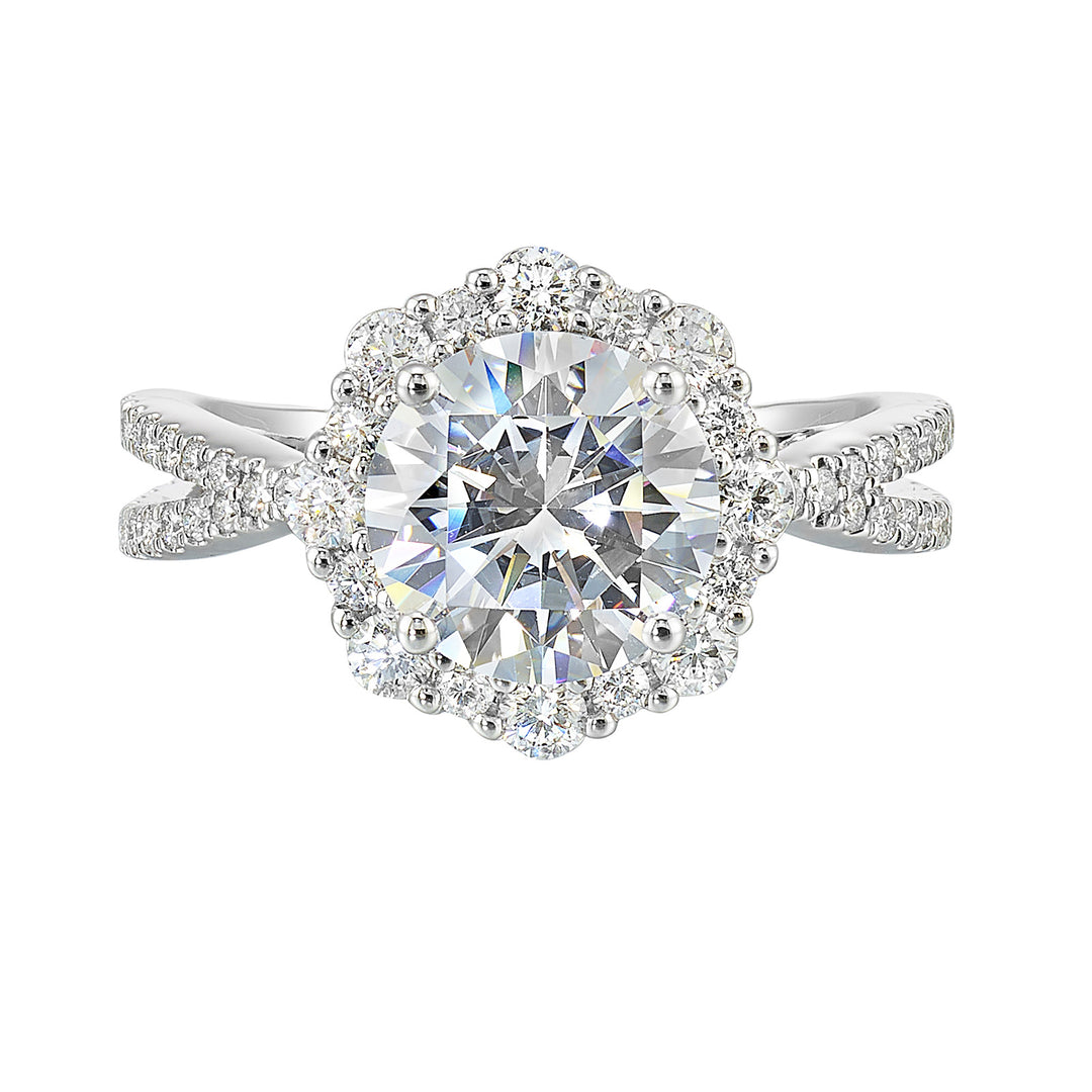 14Kt White Semi Mount 3/4Ctw For 2Ctw Round Center