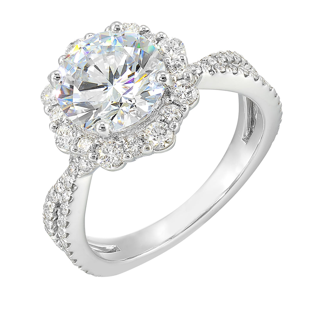 14Kt White Semi Mount 3/4Ctw For 2Ctw Round Center