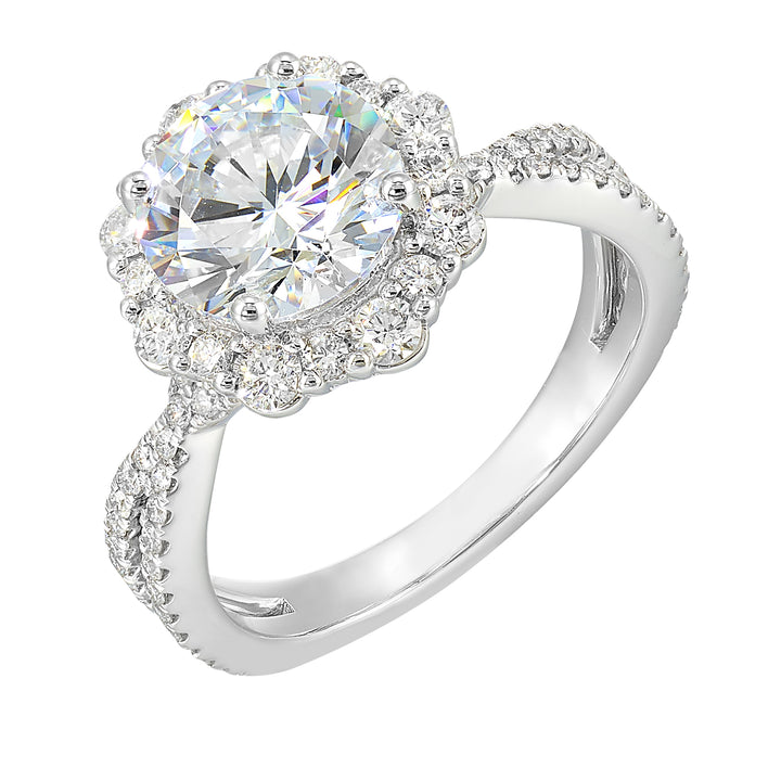 14Kt White Semi Mount 3/4Ctw For 2Ctw Round Center