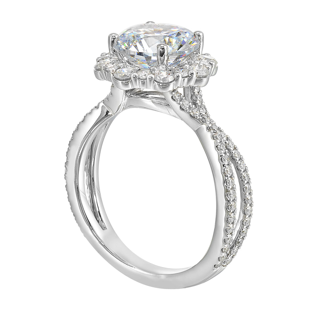 14Kt White Semi Mount 3/4Ctw For 2Ctw Round Center