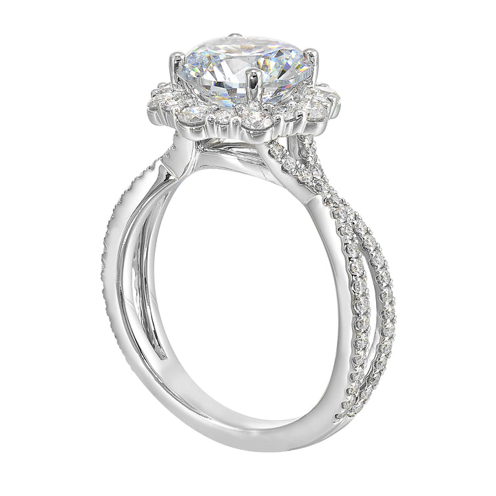 14Kt White Semi Mount 3/4Ctw For 2Ctw Round Center