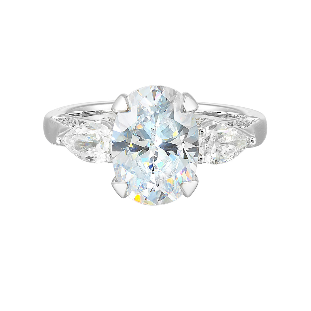 14Kt White Semi Mount 5/6Ctw For 3Ctw Oval Center