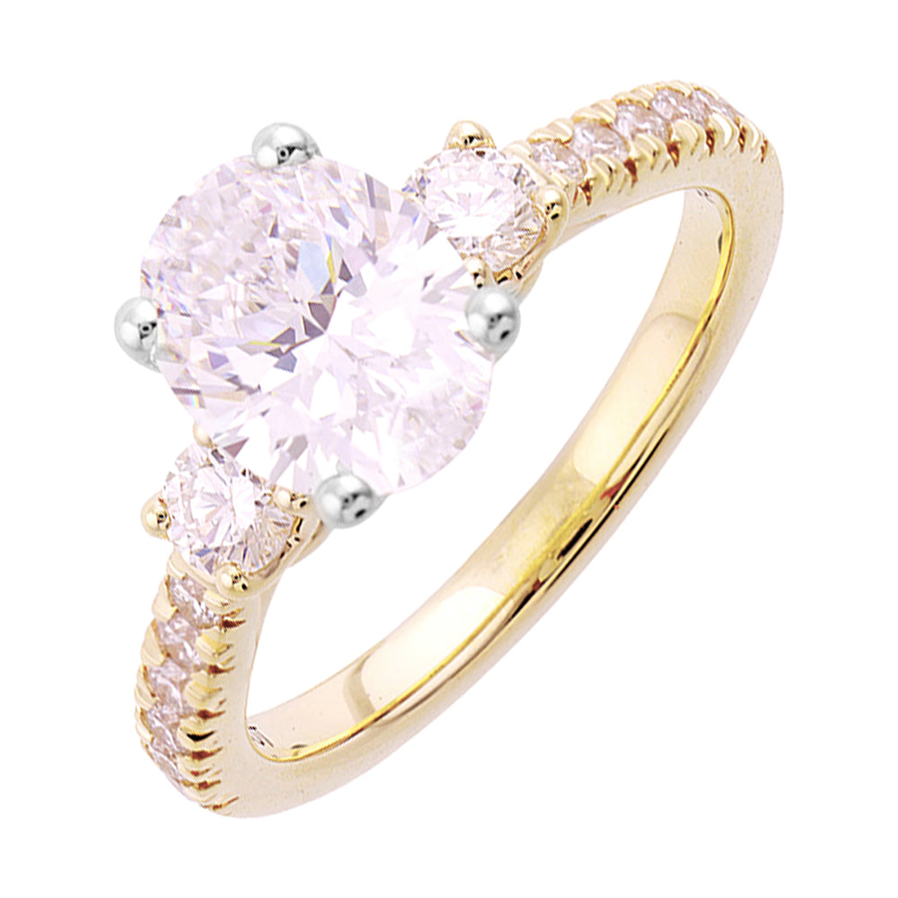 14Kt White Yellow Semi Mount 1/2Ctw For 2Ct Oval Center