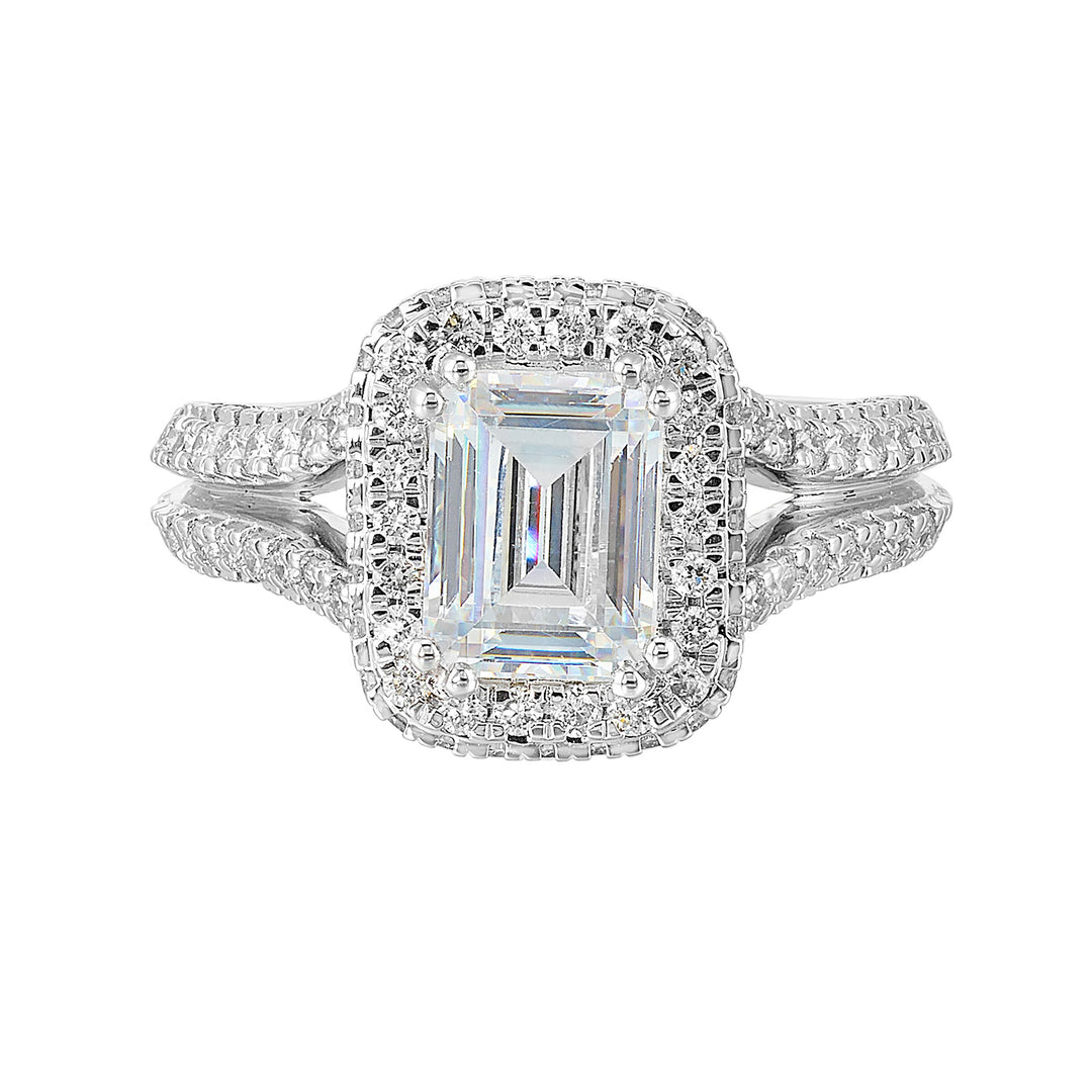 14Kt White Semi Mount 1 1/10Ctw For 2Ctw Emerald Cut Center