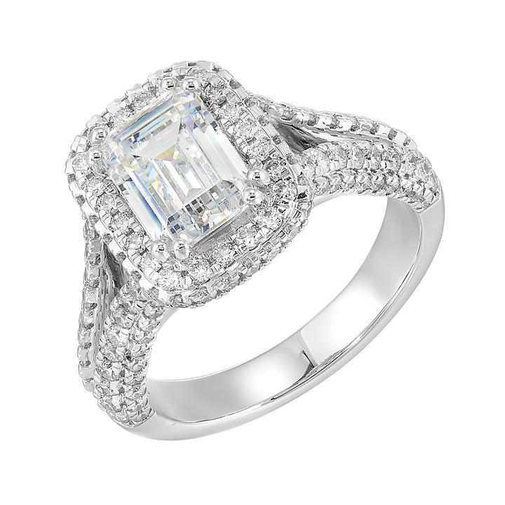 14Kt White Semi Mount 1 1/10Ctw For 2Ctw Emerald Cut Center
