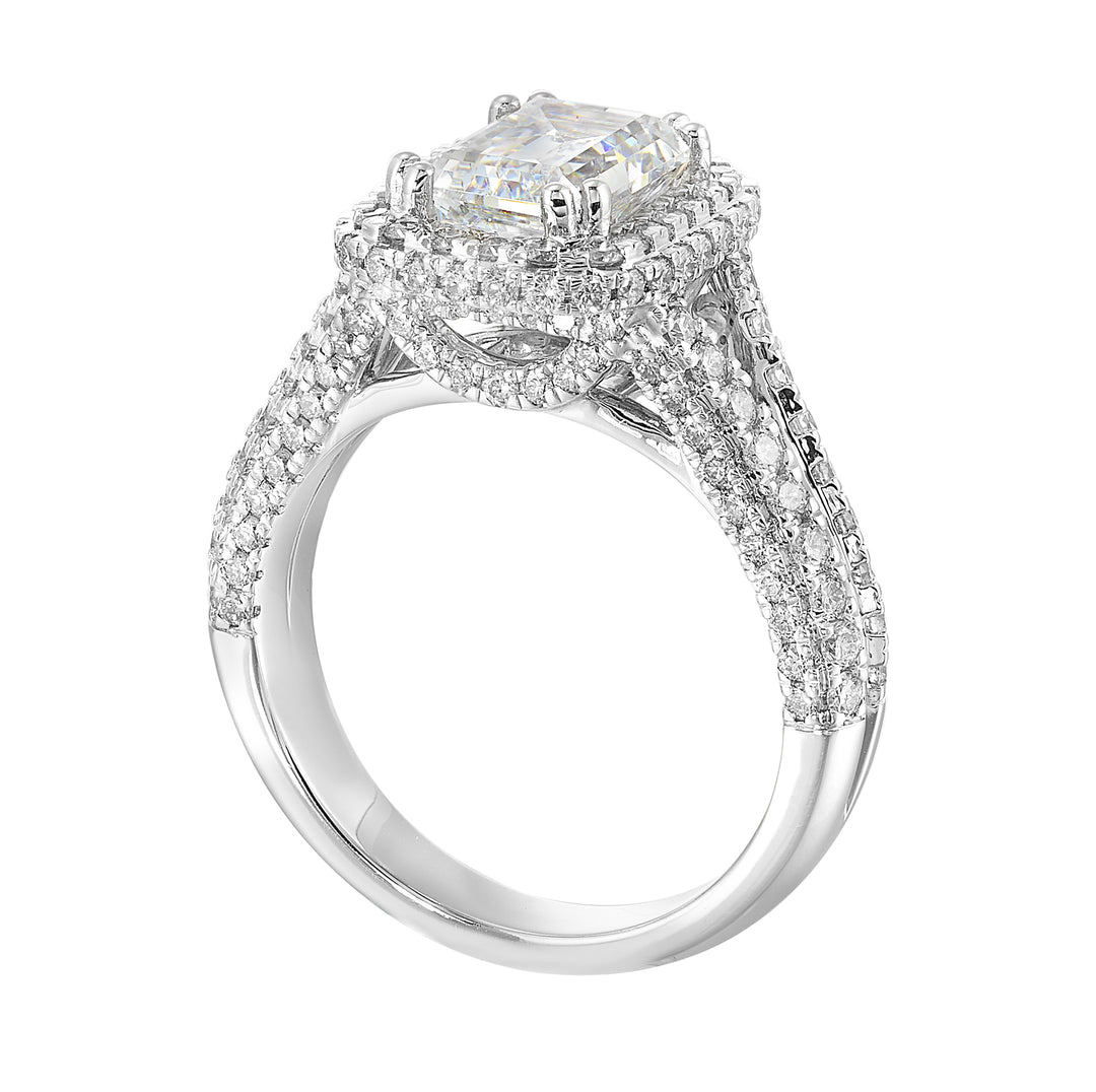 14Kt White Semi Mount 1 1/10Ctw For 2Ctw Emerald Cut Center