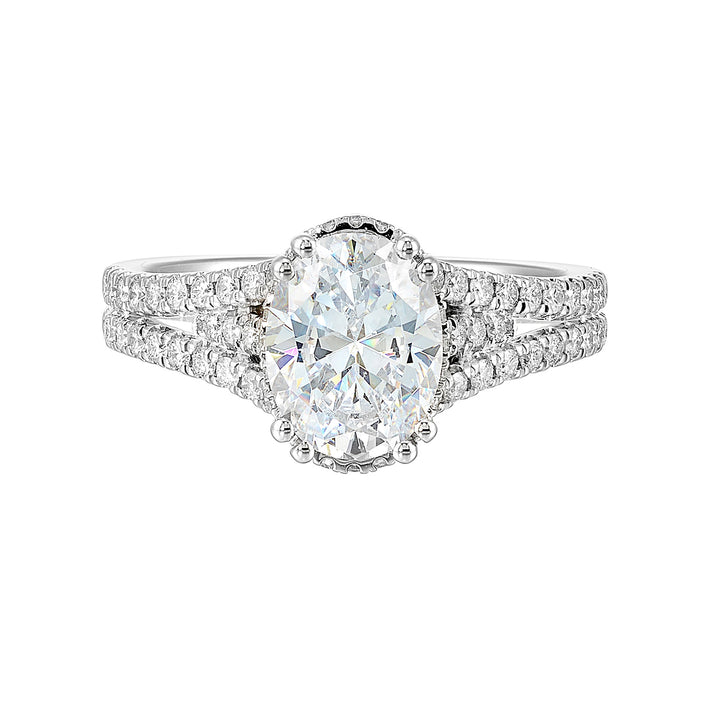14Kt White Semi Mount 1/2Ctw For 2Ctw Oval Center