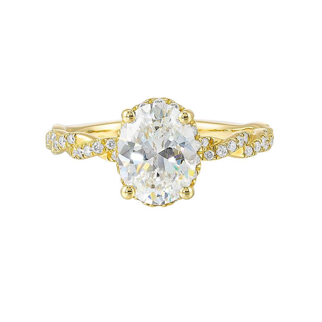14Kt Yellow Semi Mount 1/4Ctw For 2Ctw Oval Center