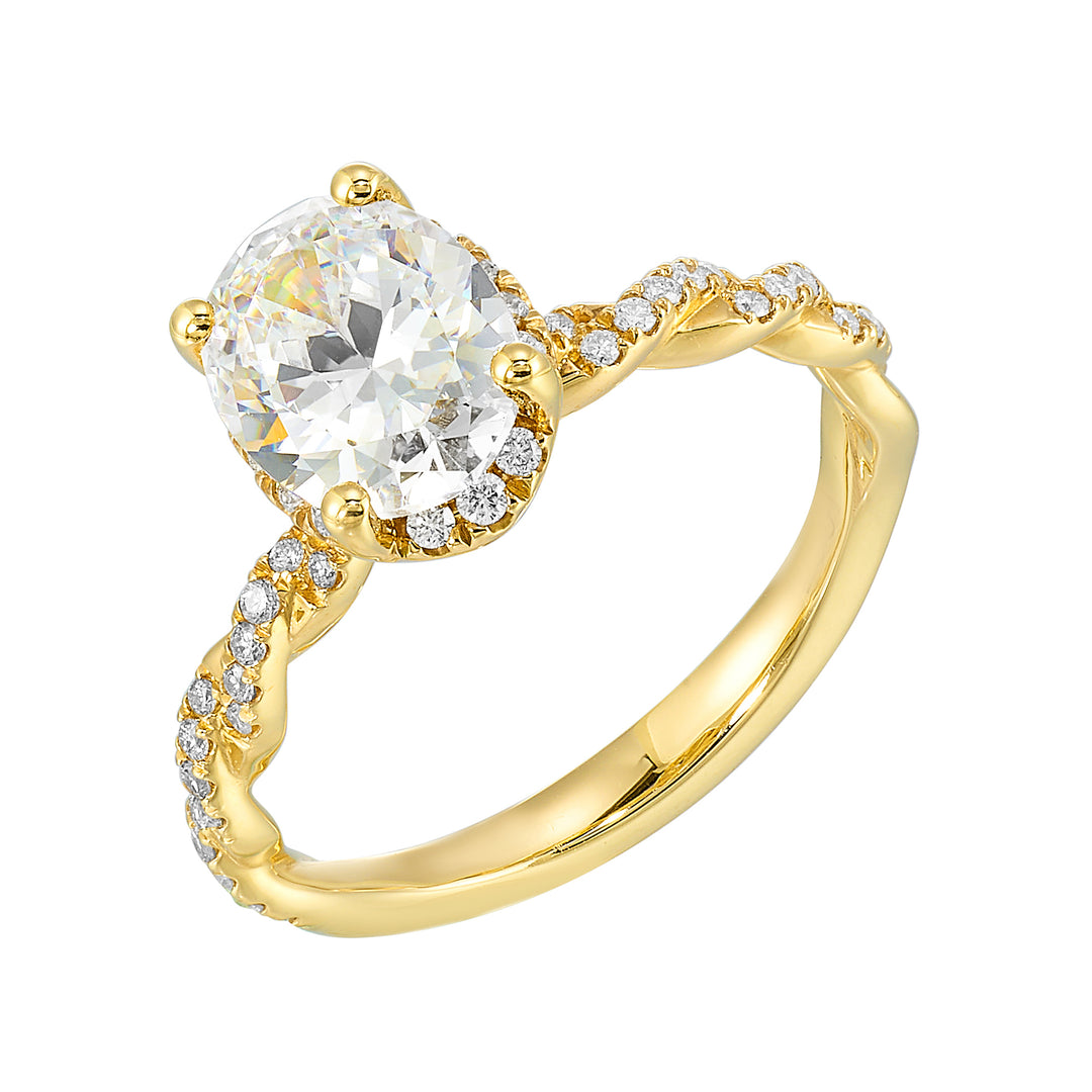 14Kt Yellow Semi Mount 1/4Ctw For 2Ctw Oval Center