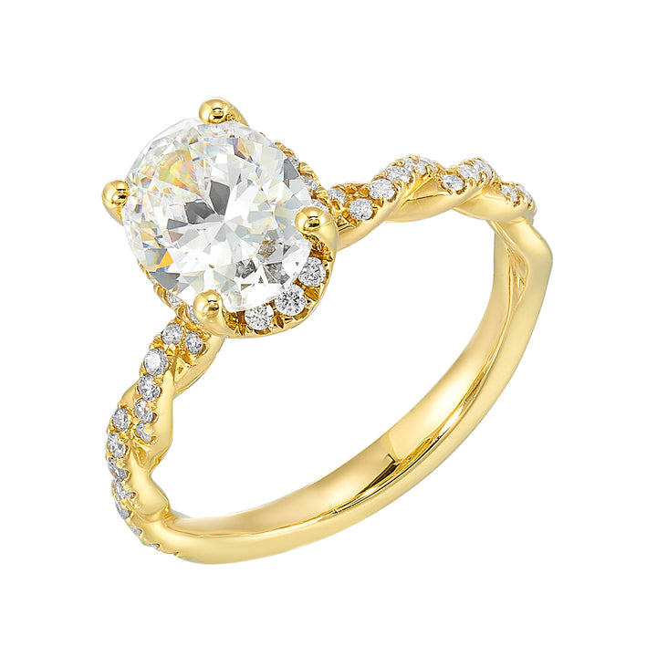 14Kt Yellow Semi Mount 1/4Ctw For 2Ctw Oval Center