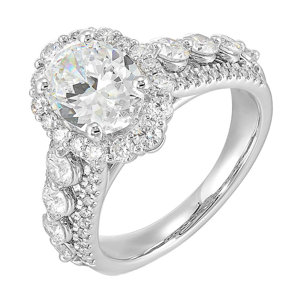 14Kt White Semi Mount 1 1/4Ctw For 2Ctw Oval Center