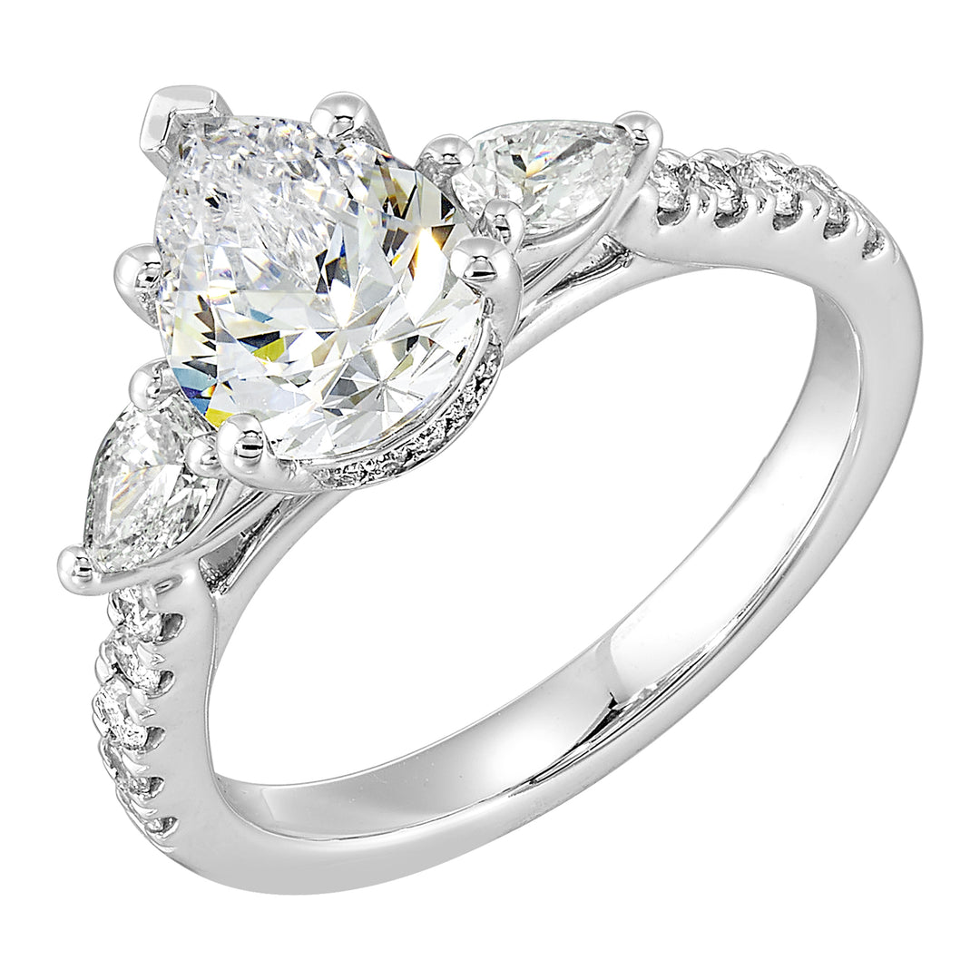 14Kt White Semi Mount 1/2Ctw For 2Ctw Pear Center
