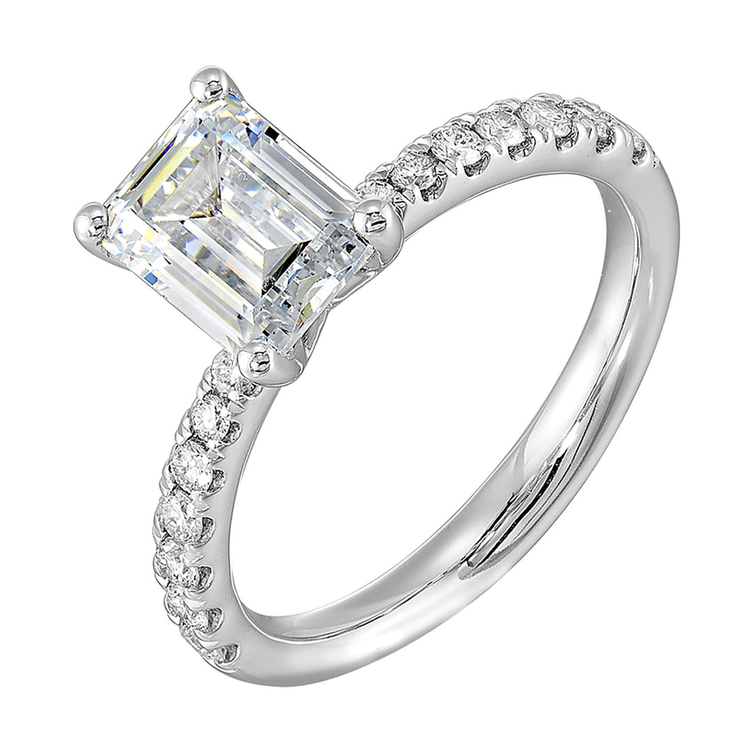 14Kt White Semi Mount 1/4Ctw For 1 1/2Ctw Emerald Cut Center