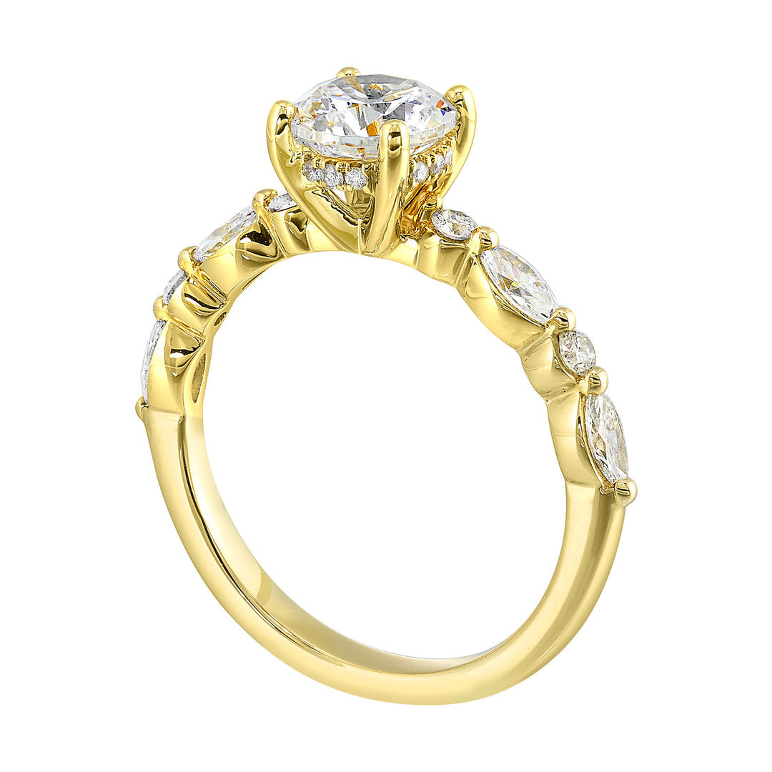 14Kt Yellow Semi Mount 1/2Ctw For 1Ct Round Center
